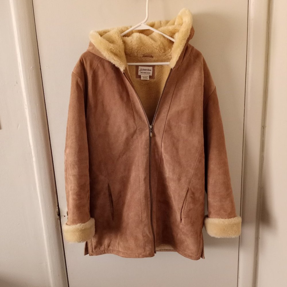 St. John's Bay Bulky Hooded Geniune Suede Leather Coat